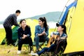 Camping outdoor. Group  friends camping leisure and destination travel. Royalty Free Stock Photo