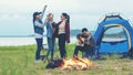 Camping outdoor. Group  friends camping leisure and destination travel. Royalty Free Stock Photo