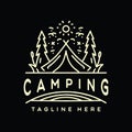 Camping Outdoor illustration Monoline Vector Logo, adventure vintage badge, creative emblem Design For Tshirt