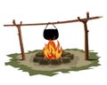 Camping pot over a bonfire Royalty Free Stock Photo