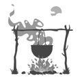 Camping pot over a bonfire flat illustration Royalty Free Stock Photo