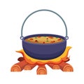 Camping pot over bonfire icon, flat design Royalty Free Stock Photo