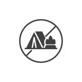 Camping prohibition sign vector icon