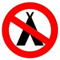 Camping prohibition symbol with tent illustration icon