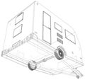 Camping RV trailer vector. Wire-frame line isolated. Vector rendering of 3d