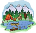Camping Scene with Animals Royalty Free Stock Photo