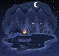 Camping Scene at Night with Animals Royalty Free Stock Photo