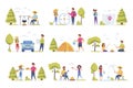 Camping scenes bundle with people characters Royalty Free Stock Photo