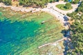 Camping by the sea and crystal clear stone beach aerial view in Savudrija Royalty Free Stock Photo