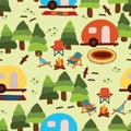 Camping caravans seamless vector pattern tile
