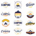 Camping set 12 badges colored. Collection of outdoor camp icons Royalty Free Stock Photo