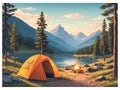 Camping on the shore of a mountain lake Royalty Free Stock Photo