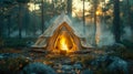 Camping on the shore of a mountain lake at sunset with a beautiful view of the mountains Royalty Free Stock Photo