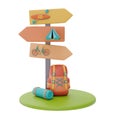 Camping signpost with travel backpack on camping place,summer camp concept,3d rendering Royalty Free Stock Photo