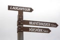 Camping signs on the Landmannalaugar and Laugavegur hiking trail. iceland. Tourism and hiking