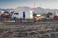 Camping site at the beach, sandy beach, caravan, Muscat, Oman Royalty Free Stock Photo