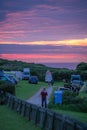 Camping site at dusk in Cornwall Royalty Free Stock Photo