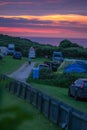 Camping site at dusk in Cornwall Royalty Free Stock Photo
