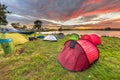 Camping spot with dome tents near lake