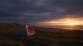 Camping spot in the low sun at the ocean shores Royalty Free Stock Photo