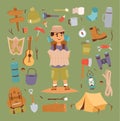 Camping stickers in hand drawn style vector character