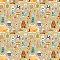 Camping stickers in hand drawn style vector seamless pattern