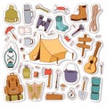 Camping stickers in hand drawn style vector.