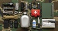 Camping Survival Kit with First Aid Royalty Free Stock Photo
