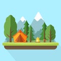 Camping with tend bonfire and nature landscape. Royalty Free Stock Photo