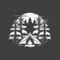 Camping tent bonfire spruce forest tourism halt summer expedition t shirt print vintage icon vector