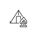 Camping tent and campfire line icon Royalty Free Stock Photo