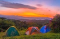 Camping tent in campground at national park with sunrise Royalty Free Stock Photo