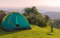 Camping tent in campground at national park with sunrise Royalty Free Stock Photo