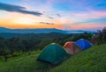 Camping tent in campground at national park with sunrise Royalty Free Stock Photo