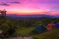 Camping tent in campground at national park with sunrise Royalty Free Stock Photo