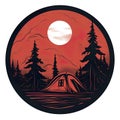 Camping tent in dark forest at night, AI generative flat red black illustration