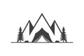 Camping tent expedition scout nature mountain spruce tourism adventure vintage icon vector