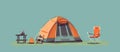 Camping tent on flat background, tourist banner with copy space. generative ai