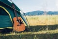 Camping tent and have guitar Royalty Free Stock Photo