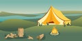 Camping tent on hill flat vector illustration