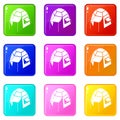 Camping tent icons set 9 color collection Royalty Free Stock Photo