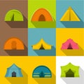 Camping tent icons set, flat style Royalty Free Stock Photo