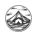 Camping tent mountain alpine nature landscape circle monochrome vintage logo design vector