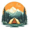 Camping Tent in Mountain Forest at Sunset Royalty Free Stock Photo