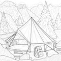 Camping. Tent in the mountains.Landscape.Coloring book antistress for children and adults