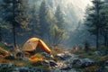 Camping tent, Nature travel concept. generative AI
