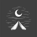 Camping tent night halt expedition tourism adventure t shirt print vintage icon design vector