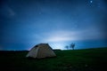 Camping tent in the night mountains under a starry sky Royalty Free Stock Photo