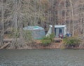 Camping in a tent on Ratcliff Lake in Davy Crockett National Forest, Texas Royalty Free Stock Photo