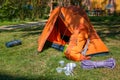 Camping tent with set, stuff, equipment